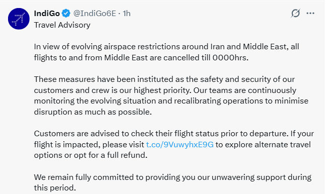 ઇન્ડિગો અને એર ઇન્ડિયાએ જાહેર કરી ટ્રાવેલ એડવાઇઝરી, પશ્ચિમ એશિયાની મુસાફરી કરતા પહેલા ખાસ વાંચો 2 - image