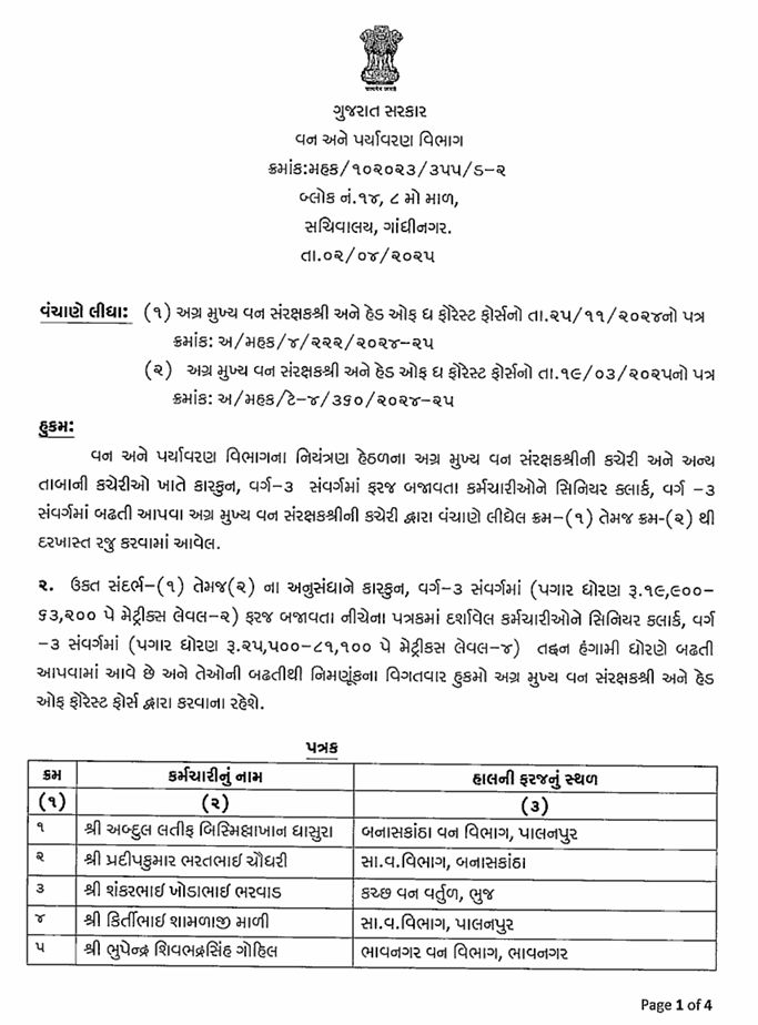 પોલીસ બાદ વન-પર્યાવરણ વિભાગમાં બઢતીનો આદેશ, રાજ્યના 73 કર્મચારીઓને પ્રમોશન 2 - image