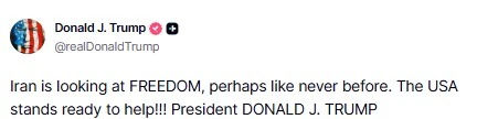 ટ્રમ્પની વધુ એક પોસ્ટથી વધુ એક યુદ્ધના ભણકારાં, કહ્યું - અમે આઝાદી અપાવવામાં મદદ કરીશું 2 - image