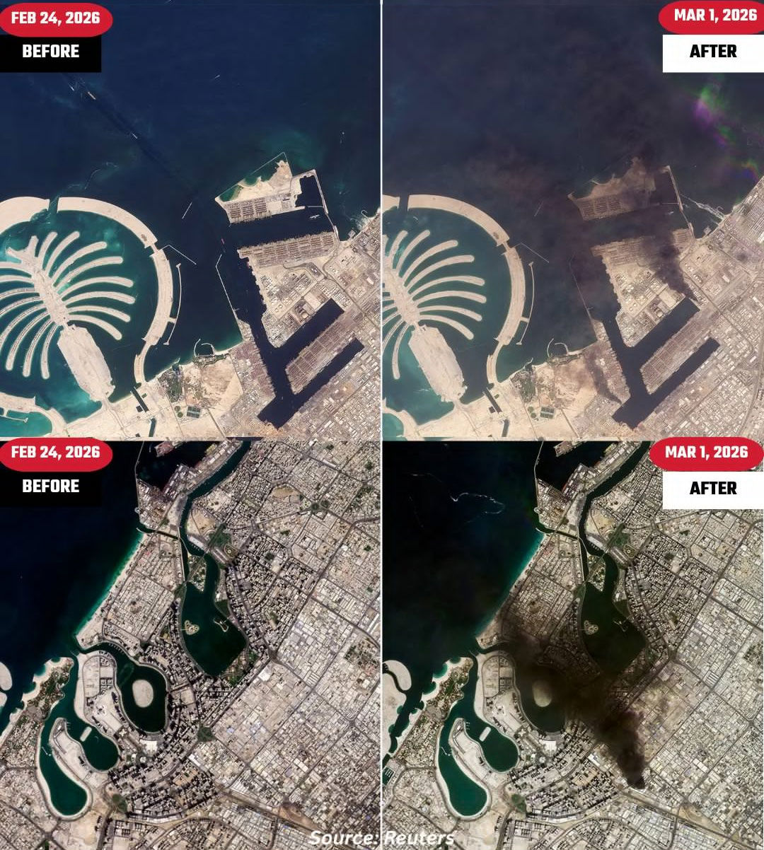 દુબઈમાં ઈરાને કરેલા હુમલાની સેટેલાઇટ તસવીરો, ડ્રોન-મિસાઇલ હુમલાથી આકાશમાં ધુમાડાના ગોટેગોટા 2 - image