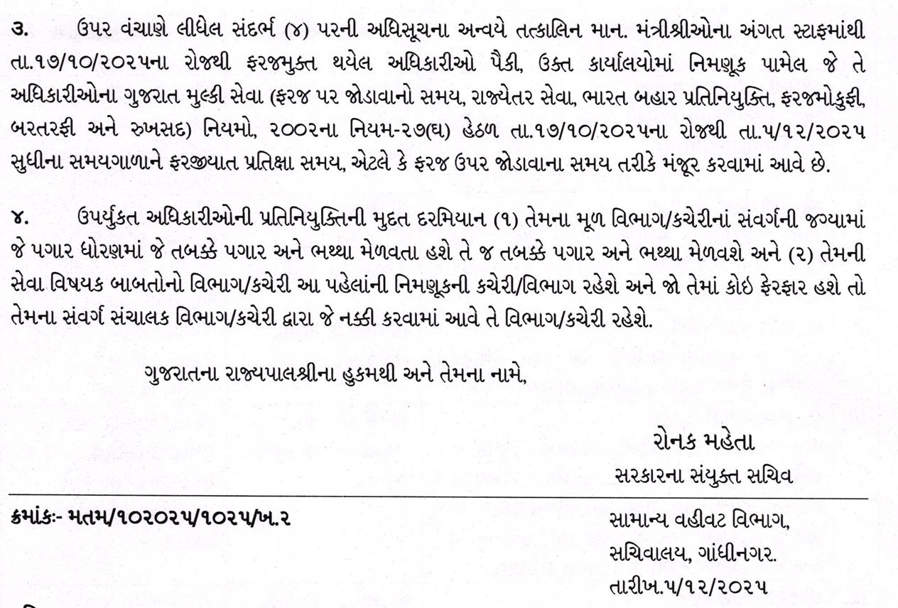 ગાંધીનગર: રાજ્ય કક્ષાના મંત્રી અને કેબિનેટ મંત્રીના PS-PAની નિમણૂક, જુઓ સંપૂર્ણ યાદી 5 - image