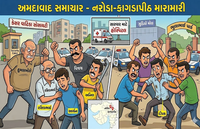 નરોડામાં પિતા- પુત્ર સહિત ત્રણ લોકો અને કાગડાપીઠમાં ચાર લોકોને તલવાર અને પાઇપ વડે મારામારી કરી, સારવાર માટે ખસેડવા પડ્યા 1 - image