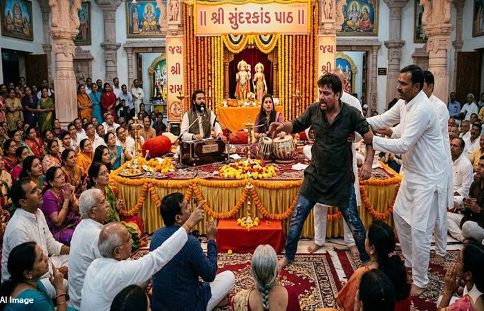 વડોદરા: દંતેશ્વર રામજી મંદિરમાં યોજાયેલા સુંદરકાંડના સ્ટેજ પર નશેબાજે તલવાર લઈને ચડી ગઈ હંગામો કર્યો 1 - image