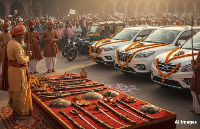 શૌર્ય અને શક્તિનું પર્વ વિજયાદશમી: રાજ્યભરમાં શસ્ત્રો, વાહનો અને વ્યવસાયના સાધનોની કરવામાં આવી પૂજા 1 - image