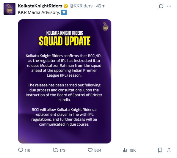 વિરોધને પગલે BCCIનો મોટો નિર્ણય, બાંગ્લાદેશી ખેલાડી મુસ્તફિઝુરને રિલીઝ કરવા KKRને નિર્દેશ 2 - image