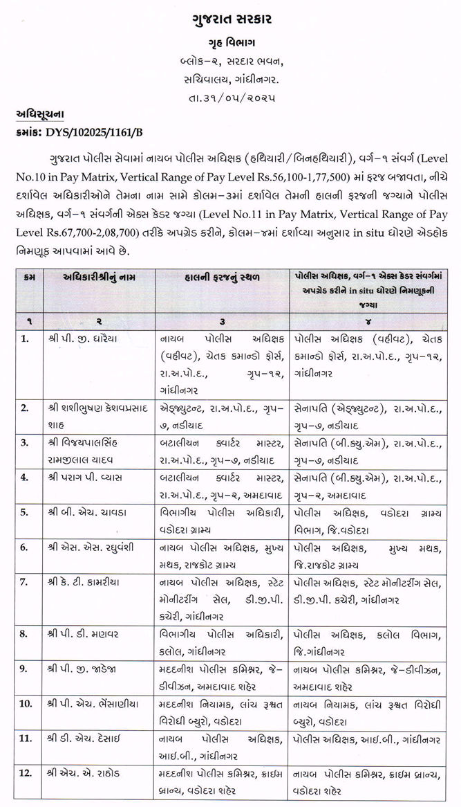 ગૃહ વિભાગનો નિર્ણય: ગુજરાતના DySP કક્ષાના 17 અધિકારીઓની SP રેન્કમાં બઢતી, જુઓ યાદી 2 - image