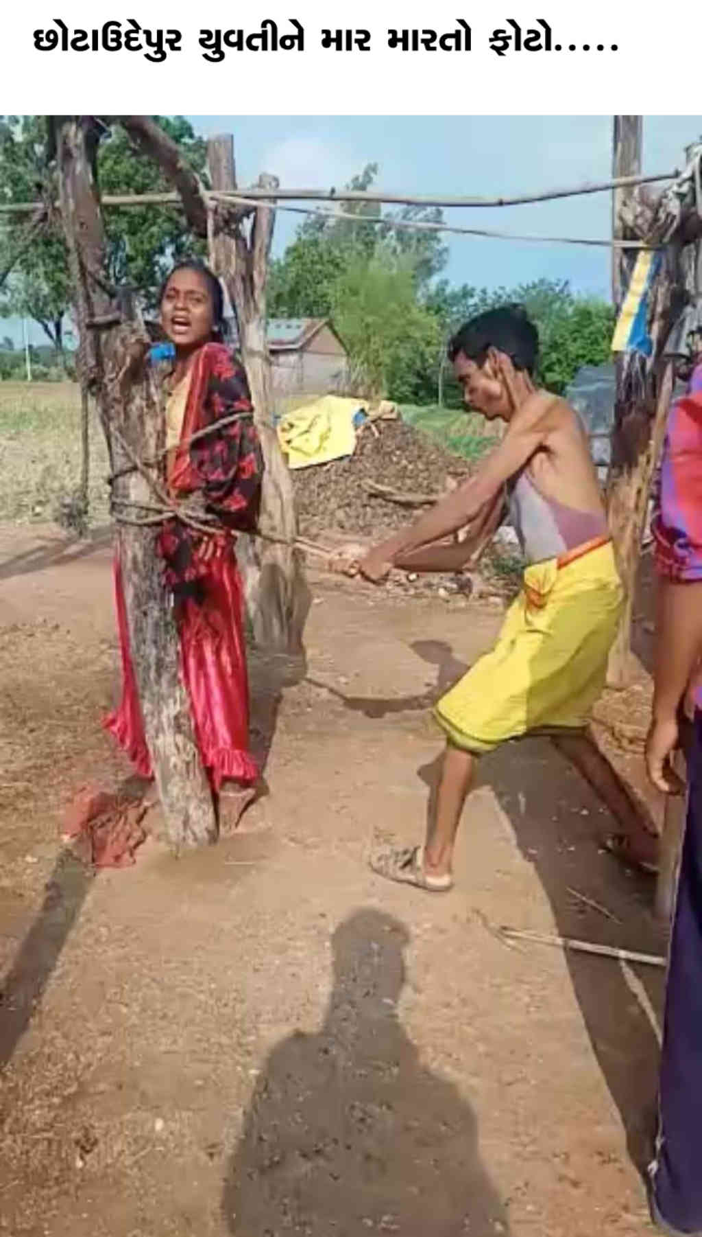 યુવતીને થાંભલા સાથે દોરડાંથી બાંધી યુવાને લાકડીથી માર માર્યો 1 - image