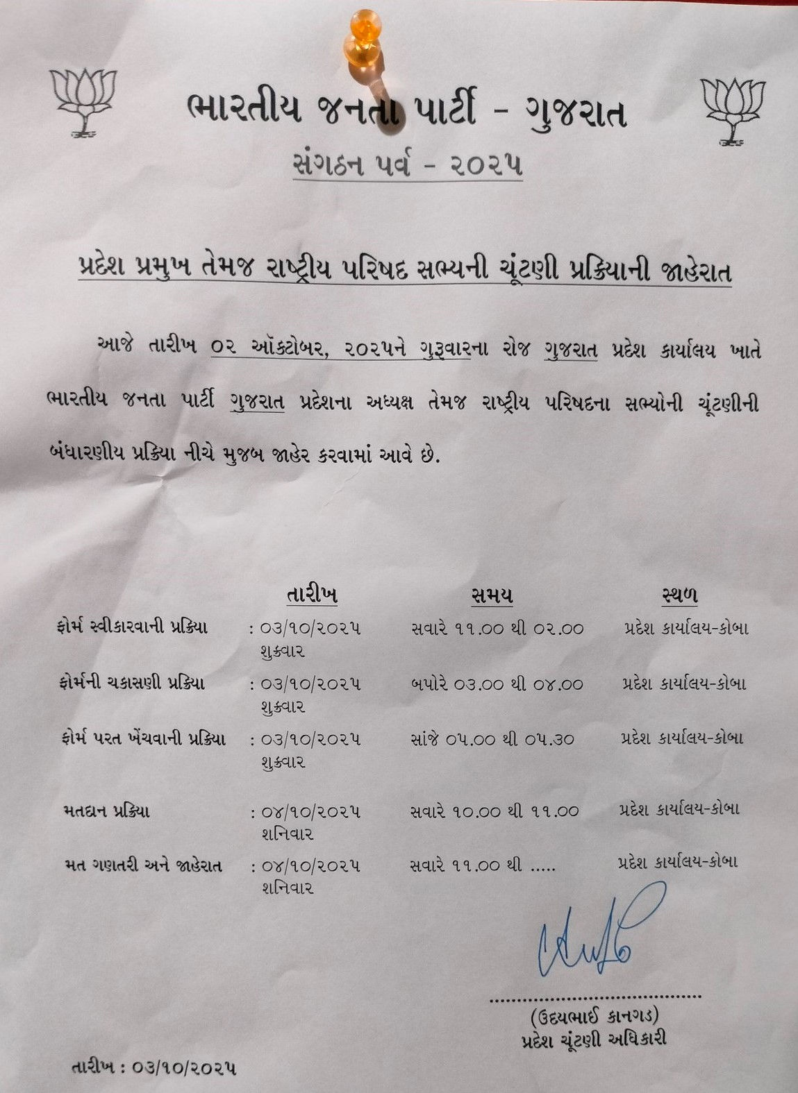 ગુજરાત ભાજપના નવા 'સુકાની' કોણ? 4 ઓક્ટોબરે થશે ઘોષણા, ચૂંટણી કાર્યક્રમ જાહેર 2 - image