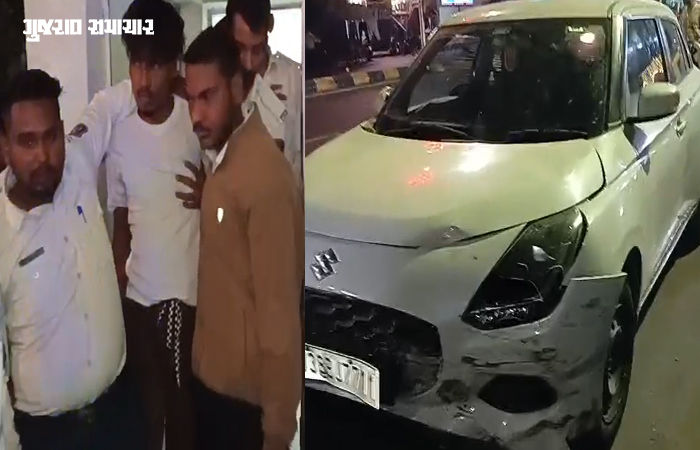 અમદાવાદમાં લાલ દરવાજા નજીક નબીરાઓએ અકસ્માત સર્જ્યો, ભાડે લાવેલી કારથી 3 વાહનોને અડફેટે લીધા 2 - image