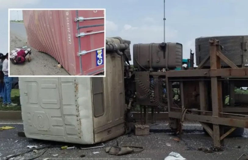 Container falls off moving trailer on Kutch highway, kills three