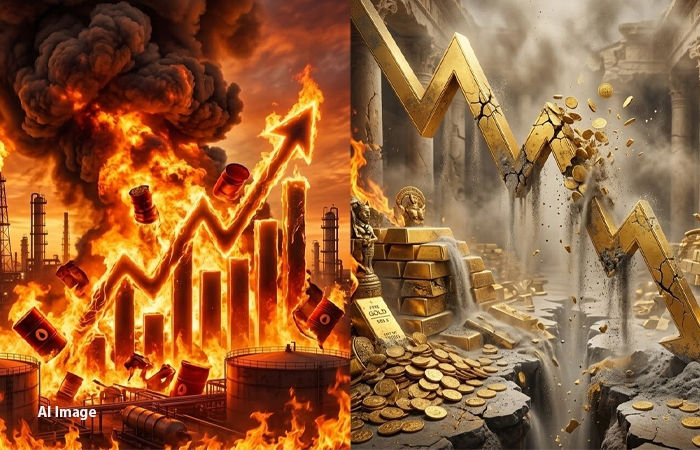 યુદ્ધની વૈશ્વિક બજાર પર ભીષણ અસર: ક્રૂડ ઓઇલ $116 ને પાર, મજબૂત ડોલર સામે સોનું સસ્તું થયું 1 - image