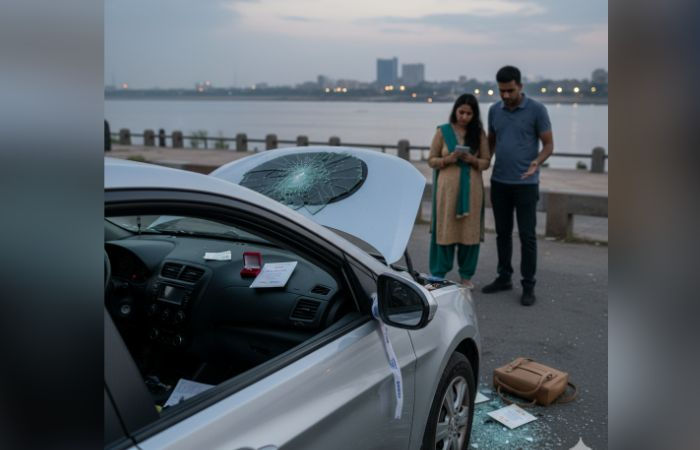 Miscreant breaks into newlywed's car at Sabarmati Riverfront steals valuables over rs 1.8 lakh 