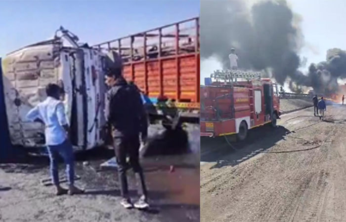 ચોપડવા નજીક ટ્રેઈલર હડફેટે ટેન્કરનું ટાંકો ફાટી જતા હાઇવે પર ડીઝલ ઢોળાયું 1 - image