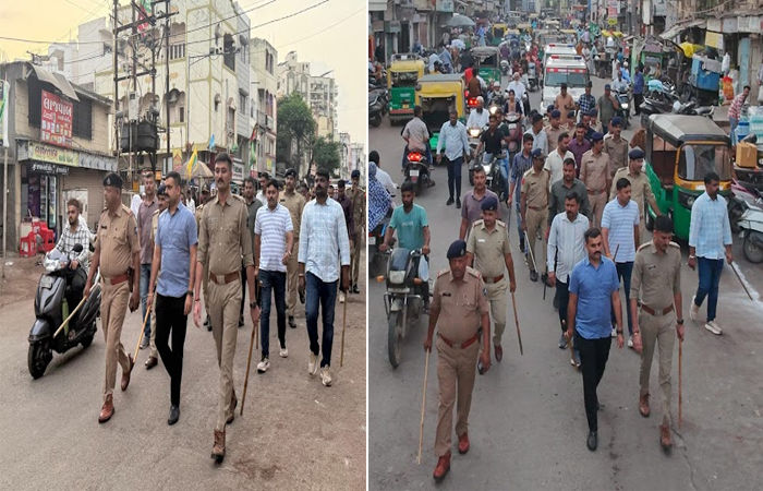 જામનગરમાં પોલીસ અને એલસીબીની ટીમ દ્વારા સંવેદનશીલ વિસ્તારમાં ફૂટ પેટ્રોલિંગ કરાયું : શાંતિની અપીલ 1 - image