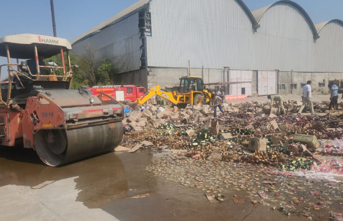 Liquor worth ₹1.63 crore destroyed in Dholka under legal supervision