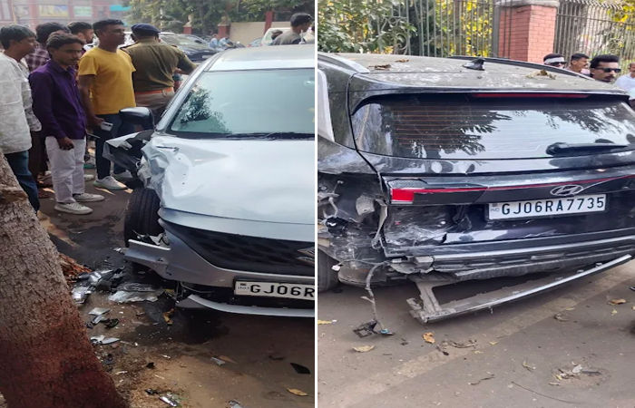 વડોદરામાં કોઠી ત્રણ રસ્તા પાસે કારચાલકની તબિયત લથડતાં ત્રણ વાહનને અડફેટમાં લીધા, બે ઘાયલ 1 - image