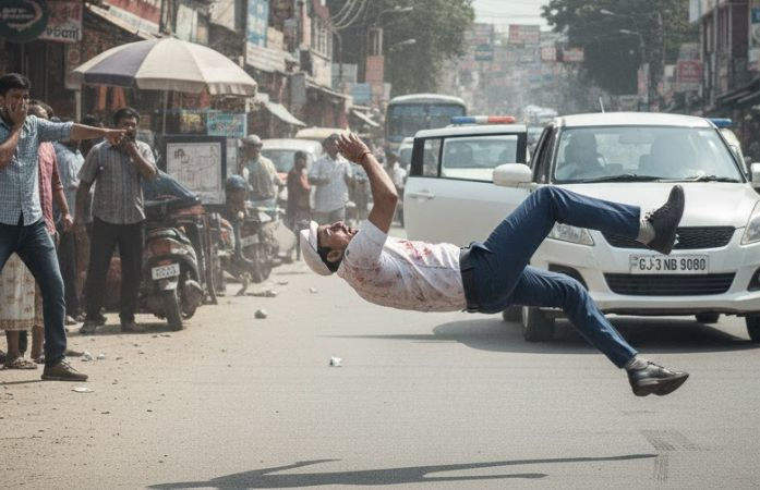 જામનગરમાં ગાડી રોકતા કાર ચાલકે TRB જવાનને અડફેટે લઈ 10 મીટર સુધી ઢસડ્યો, ગંભીર રીતે ઈજાગ્રસ્ત 1 - image