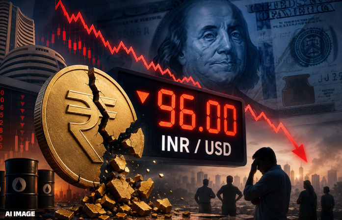 Indian rupee falls to 96