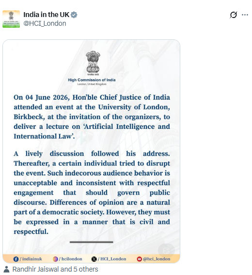 યુનિવર્સિટી ઓફ લંડનમાં CJI સૂર્યકાંતને પૂછાયેલા સવાલ પર ભડક્યું ભારત, સજ્જડ જવાબ આપ્યો 2 - image