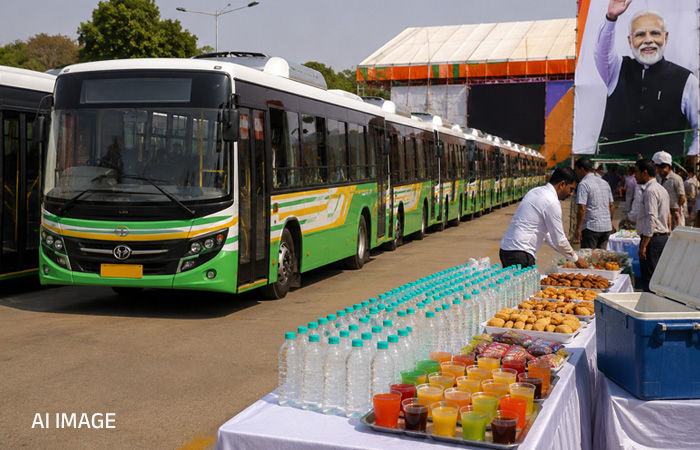 વડોદરામાં PM મોદીના કાર્યક્રમ માટે 300 સિટી બસ ફાળવાઈ, ગરમીના કારણે ઠંડા પીણા-નાસ્તાની વ્યવસ્થા 1 - image