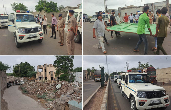 જામનગરના બેડી વિસ્તારમાં કુખ્યાત સાઇચા ગેંગની ગેરકાયદે ઉભી કરાયેલી મિલકતો ઉપર તંત્રનું ડિમોલિશન 2 - image
