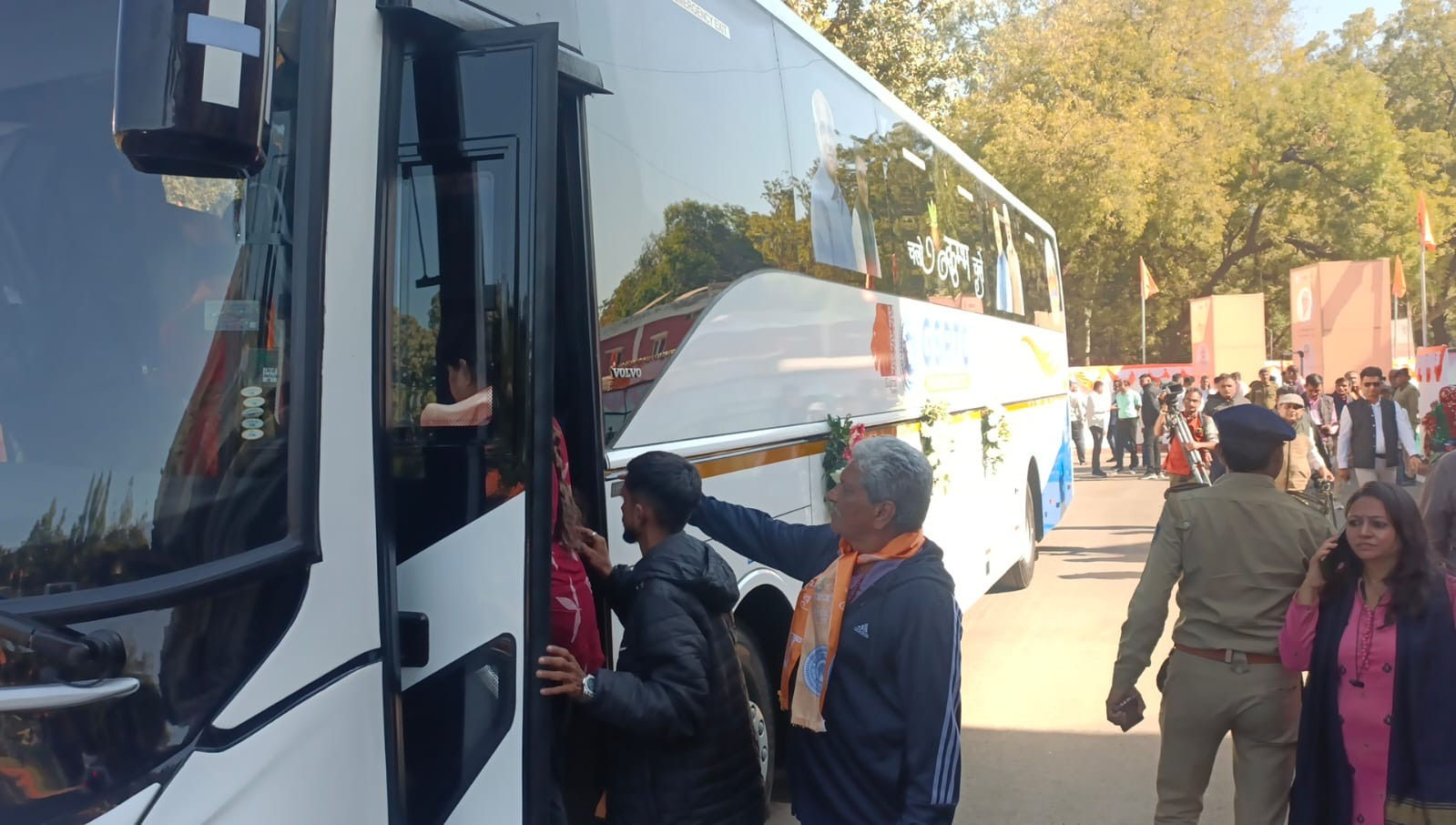 Gujarat CM flags off first Volvo bus for Maha Kumbh from Gandhinagar