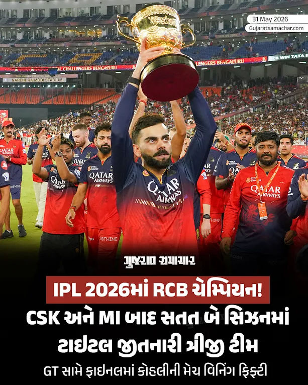 સતત બીજી વાર RCB IPL ચેમ્પિયન, ફાઈનલમાં ગુજરાતને 5 વિકેટે હરાવ્યું, કોહલીના અણનમ 75 રન | rcb vs gt final ipl final live cricket scores Royal Challengers Bengaluru Gujarat Titans 3 સતત બીજી વાર RCB IPL ચેમ્પિયન, ફાઈનલમાં ગુજરાતને 5 વિકેટે હરાવ્યું, કોહલીના અણનમ 75 રન 2 - image