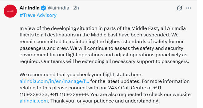 ઇન્ડિગો અને એર ઇન્ડિયાએ જાહેર કરી ટ્રાવેલ એડવાઇઝરી, પશ્ચિમ એશિયાની મુસાફરી કરતા પહેલા ખાસ વાંચો 3 - image