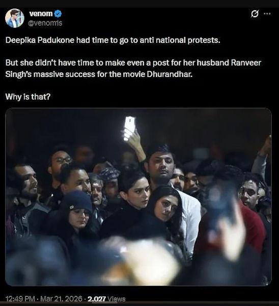 'ધુરંધર 2' માટે રણવીર સિંહને સપોર્ટ ન કરતા ટ્રોલ થઈ દીપિકા પાદુકોણ, નેટિઝન્સ ભડક્યા 3 - image
