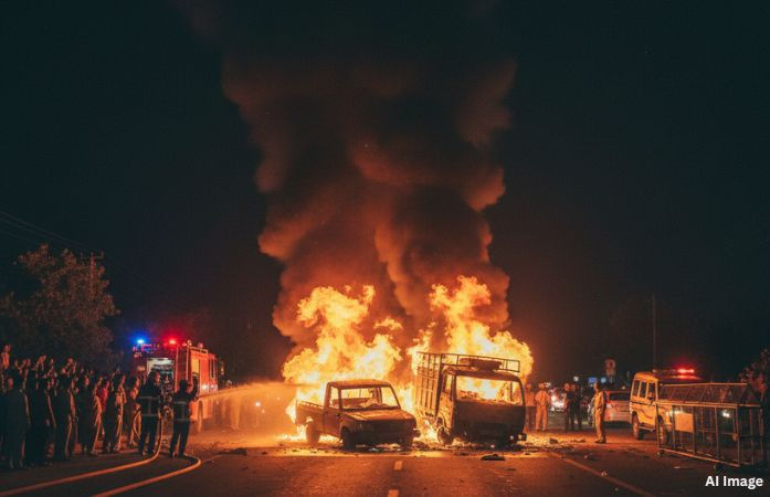 આણંદમાં ગોઝારો અકસ્માત, પીકઅપ અને ટ્રક વચ્ચે ટક્કર થતાં ભડકી આગ, 2 લોકોના મોત 1 - image