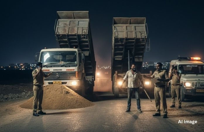 અમદાવાદમાં ખનન માફિયાઓનો આતંક! પોલીસે રોક્યા તો રસ્તા પર જ ખાલી કરી સાબરમતીની રેતી 1 - image