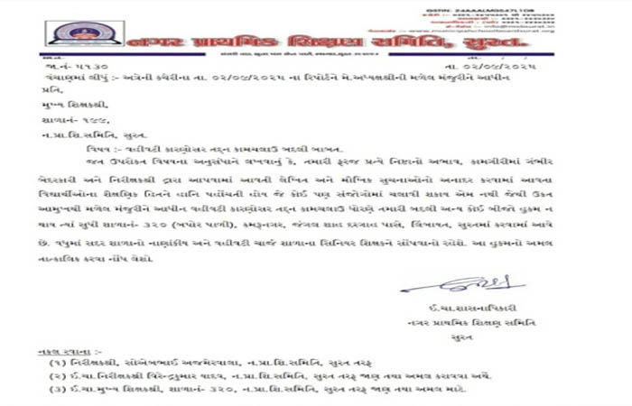 સુરતમાં શિક્ષણ સમિતિ, નિરીક્ષકની સુચનાનો અનાદર કરવા સાથે અનેક ફરિયાદ બાદ આચાર્યની શિક્ષાત્મક બદલી 2 - image