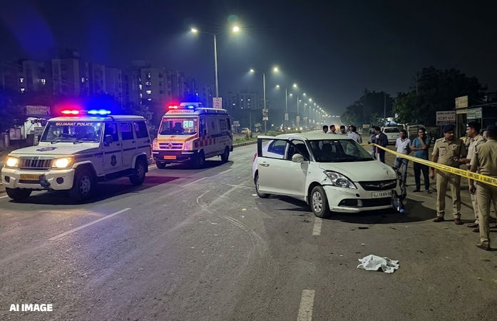 ગાંધીનગર: કોબા રોડ પર પૂરપાટ ઝડપે આવતી કારે 18 વર્ષીય યુવકનો ભોગ લીધો, અકસ્માત સર્જી ચાલક કાર મૂકી ફરાર 1 - image