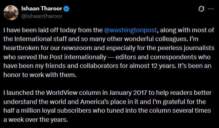 વોશિંગ્ટન પોસ્ટમાં છટણી, શશી થરુરના દીકરાએ પણ નોકરી ગુમાવી, 300થી વધુ પત્રકારોને અસર 2 - image