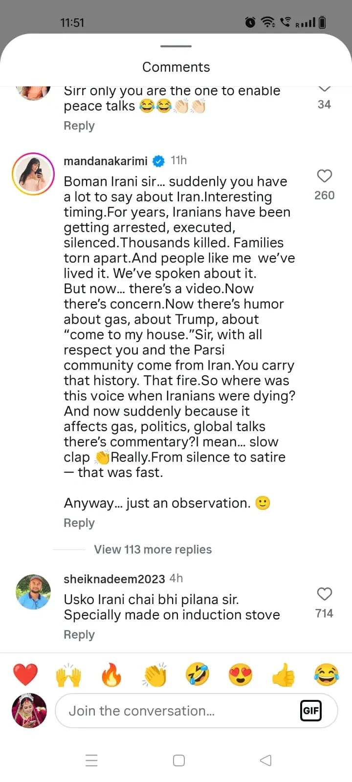 યુદ્ધની મજાક ઉડાવવા મામલે સેલેબ્સ સામસામે! બોમન ઈરાની પર ભડકી ઈરાનની અભિનેત્રી, જાણો શું છે વિવાદ 2 - image