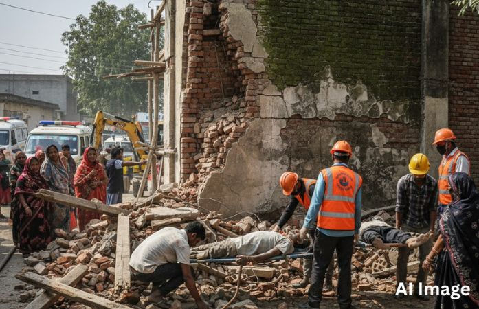 કડીના ભવપુરા ગામમાં મકાનની દિવાલ ધરાશાયી: 7 શ્રમિક દટાયા, એકનું મોત બેની હાલત ગંભીર 1 - image