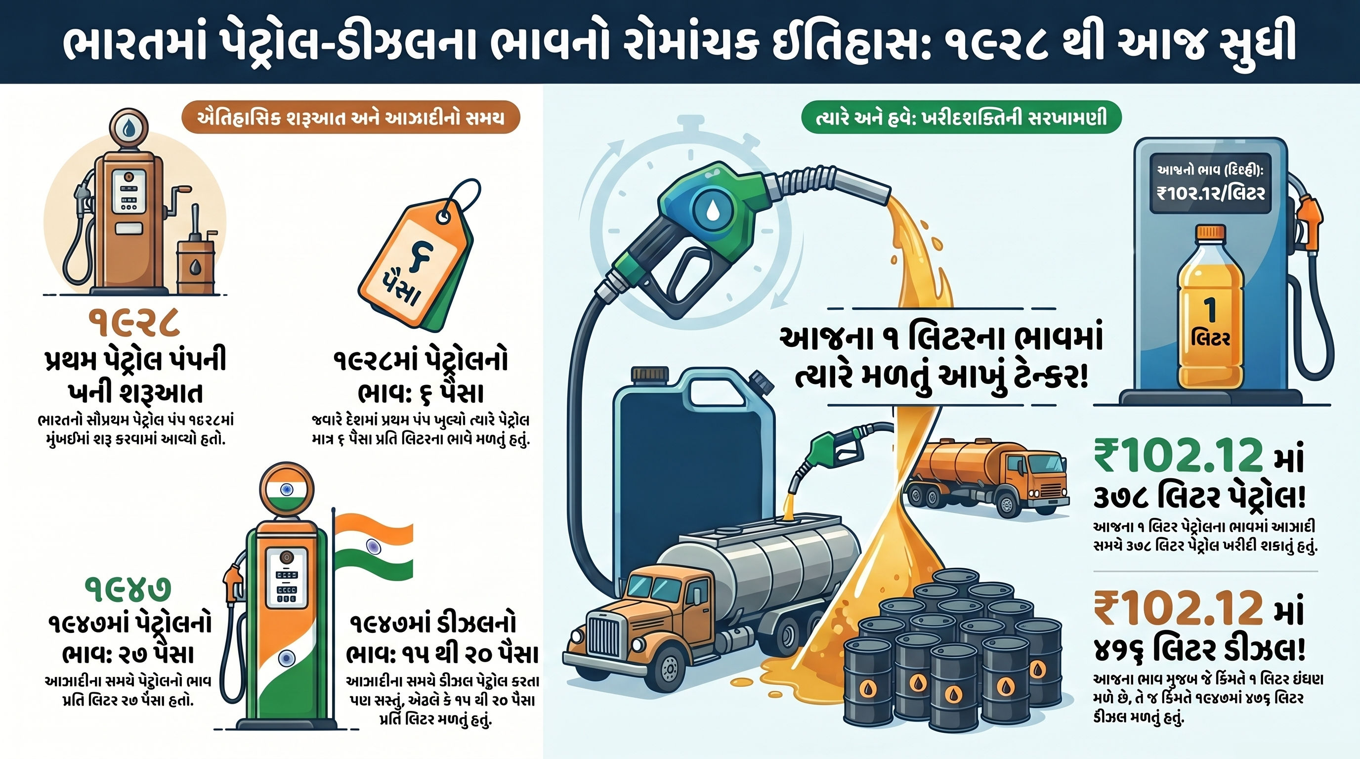 Explainer: આઝાદી વખતે 102 રૂપિયામાં 378 લિટર પેટ્રોલ મળતું! જાણો ભાવ વધારાનો રસપ્રદ ઈતિહાસ 2 - image