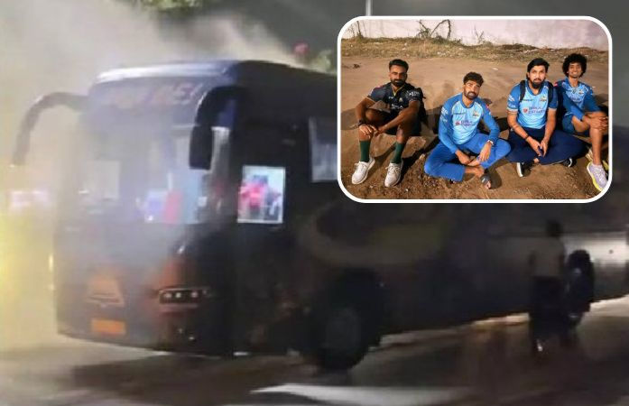 IPL ફાઈનલ હાર્યા બાદ ગુજરાત ટાઈટન્સ ટીમ દુર્ઘટનાનો શિકાર, રોડ વચ્ચે બસમાં શોર્ટ સર્કિટ બાદ ધૂમાડો ફેલાયો 1 - image