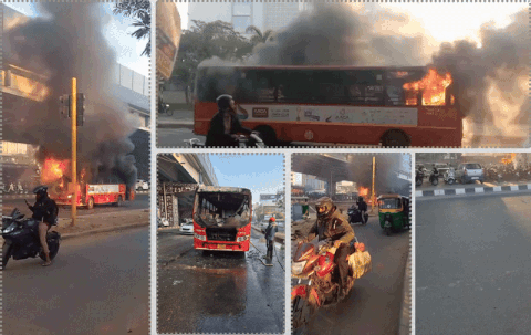 AMTS bus catches fire near Sola Civil Hospital in Ahmedabad, all passengers safe