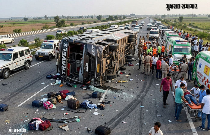 યમુના એક્સપ્રેસવે પર ભયંકર અકસ્માત, ઓવરસ્પીડમાં બસ પલટી મારતા 20ને ગંભીર ઈજા, 100 મુસાફરો હતા સવાર 1 - image